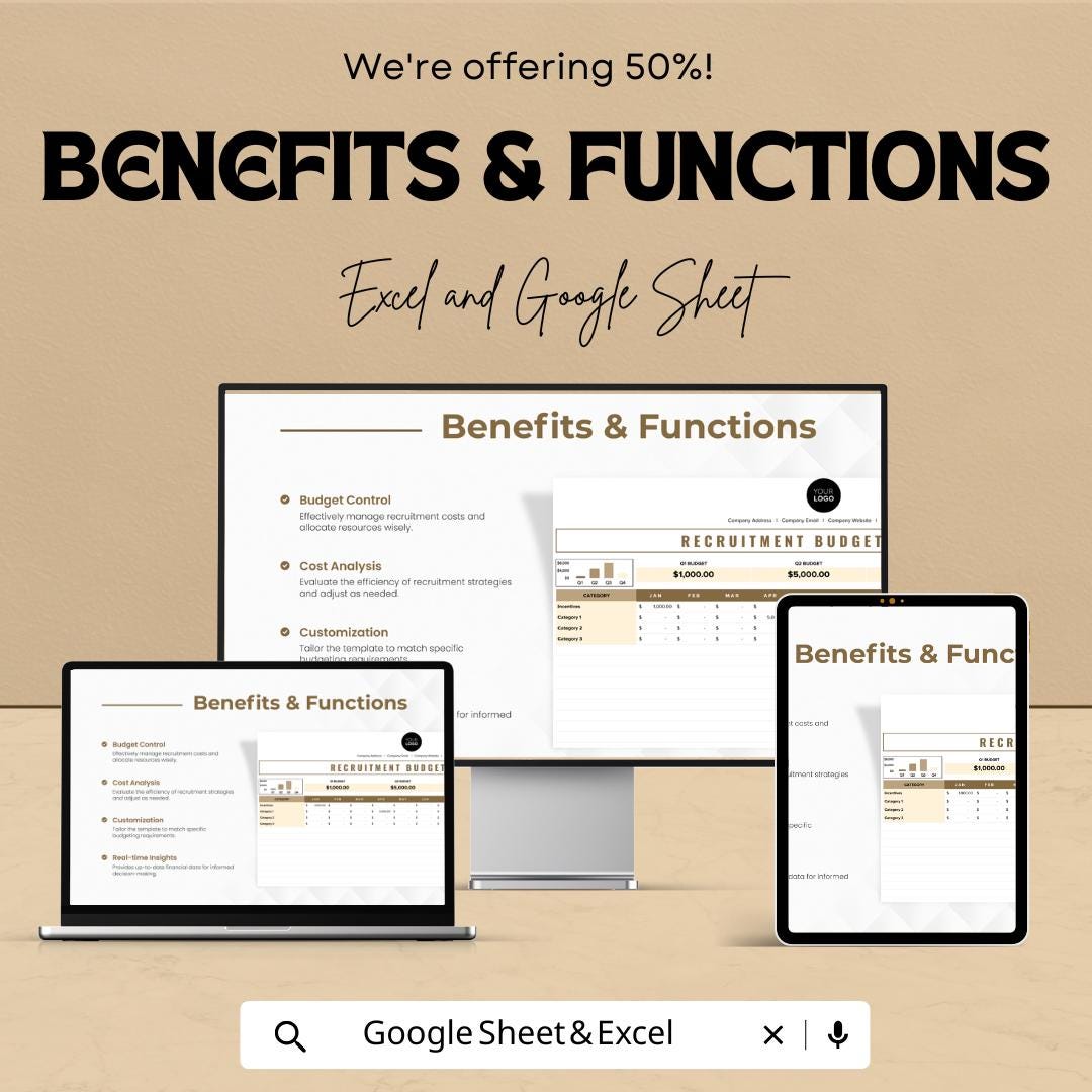 Recruitment Budget Planner HR Sheet | Excel & Google Sheets Template | Track Recruitment Expenses | Budgeting Tool for HR Departments