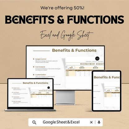 Recruitment Budget Planner HR Sheet | Excel & Google Sheets Template | Track Recruitment Expenses | Budgeting Tool for HR Departments