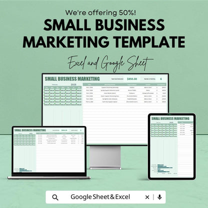 Small Business Marketing Template | Marketing Plan Spreadsheet | Marketing KPI Tracker | Small Business Strategy Template |