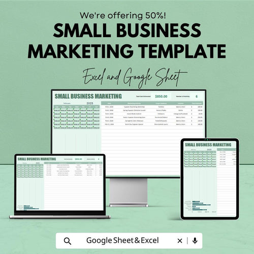 Small Business Marketing Template | Marketing Plan Spreadsheet | Marketing KPI Tracker | Small Business Strategy Template |