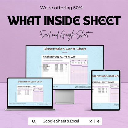Dissertation Gantt Chart Template | Thesis Planner Spreadsheet | Research Timeline Tracker | Academic Project Planner