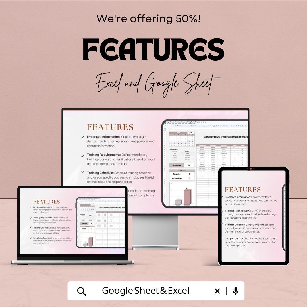 Legal Employee Compliance Training Tracker Template, Corporate Training Log, Law Firm Training Spreadsheet