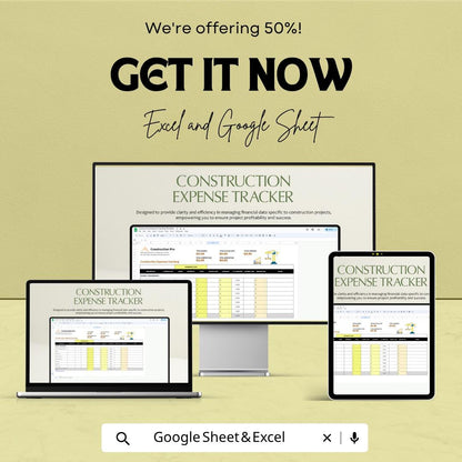 Construction Expense Tracking Template | Construction Budget Spreadsheet | Project Cost Tracker | Excel & Google Sheets | Contractor Expense