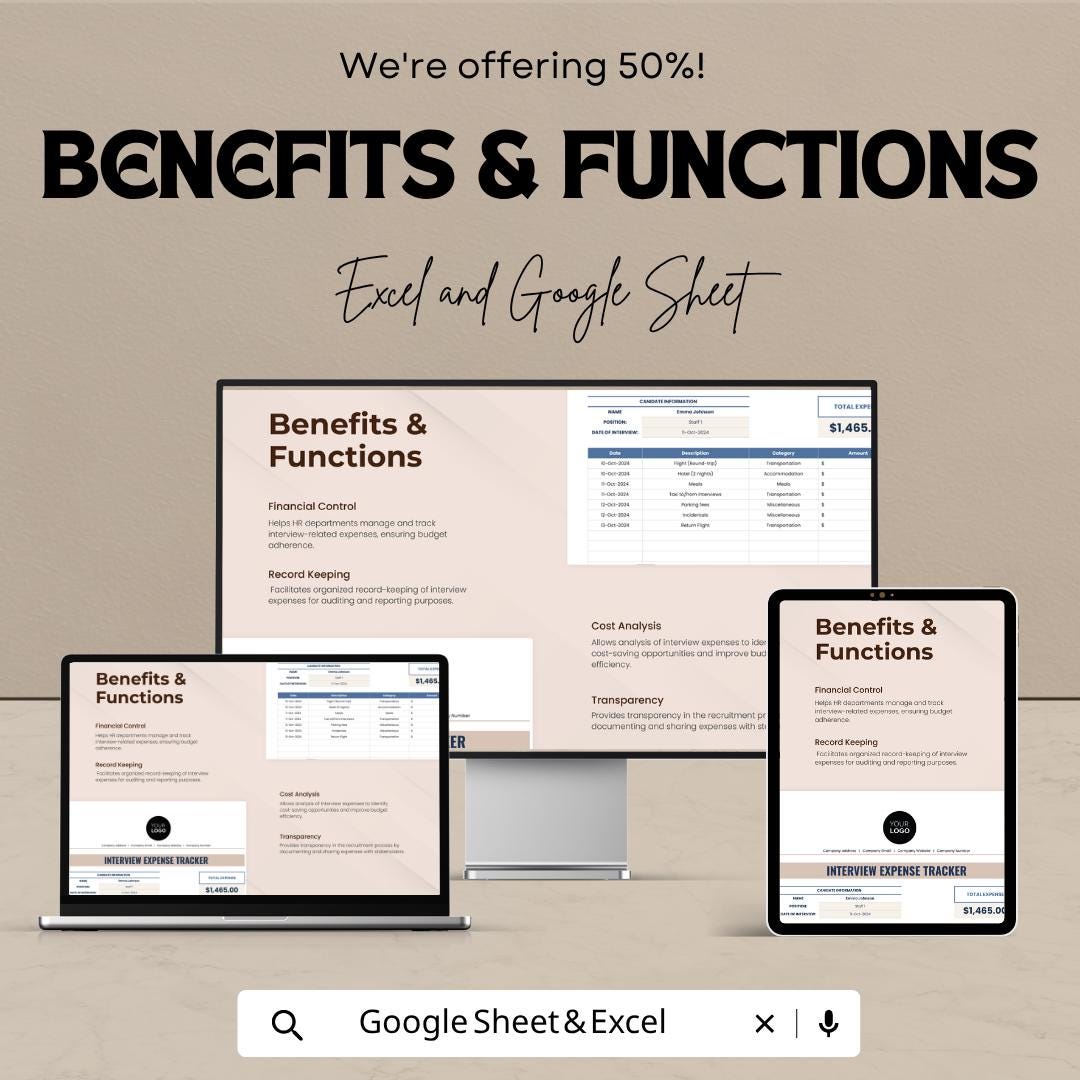 Interview Expense Tracker Template | Recruitment Cost Tracker | Hiring Budget Spreadsheet | HR Expense Planner | Hiring Management Tool
