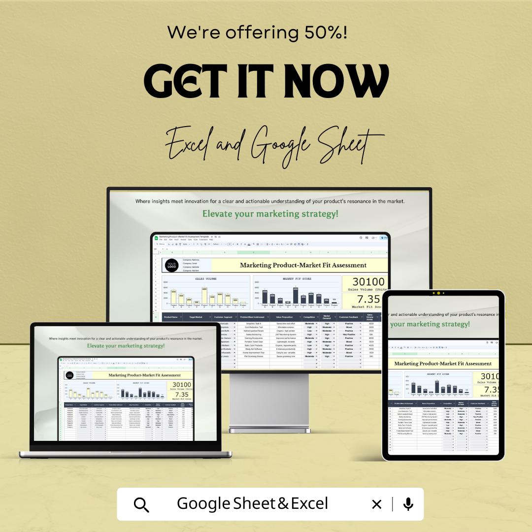 Marketing Product-Market Fit Assessment Template | Business Strategy Spreadsheet | Product Evaluation Tool | Market Analysis Template