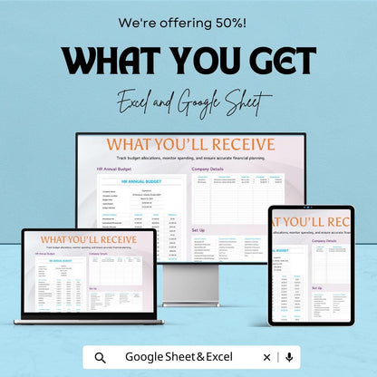 HR Annual Budget Template | Excel and Google Sheets | 50% Off! | Employee Budgeting & Financial Planner
