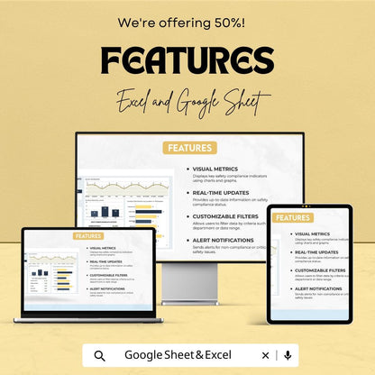 Workplace Safety Compliance Monitoring Dashboard Sheet | Google Sheet and Excel Template | Safety Tracking & Incident Management Tool