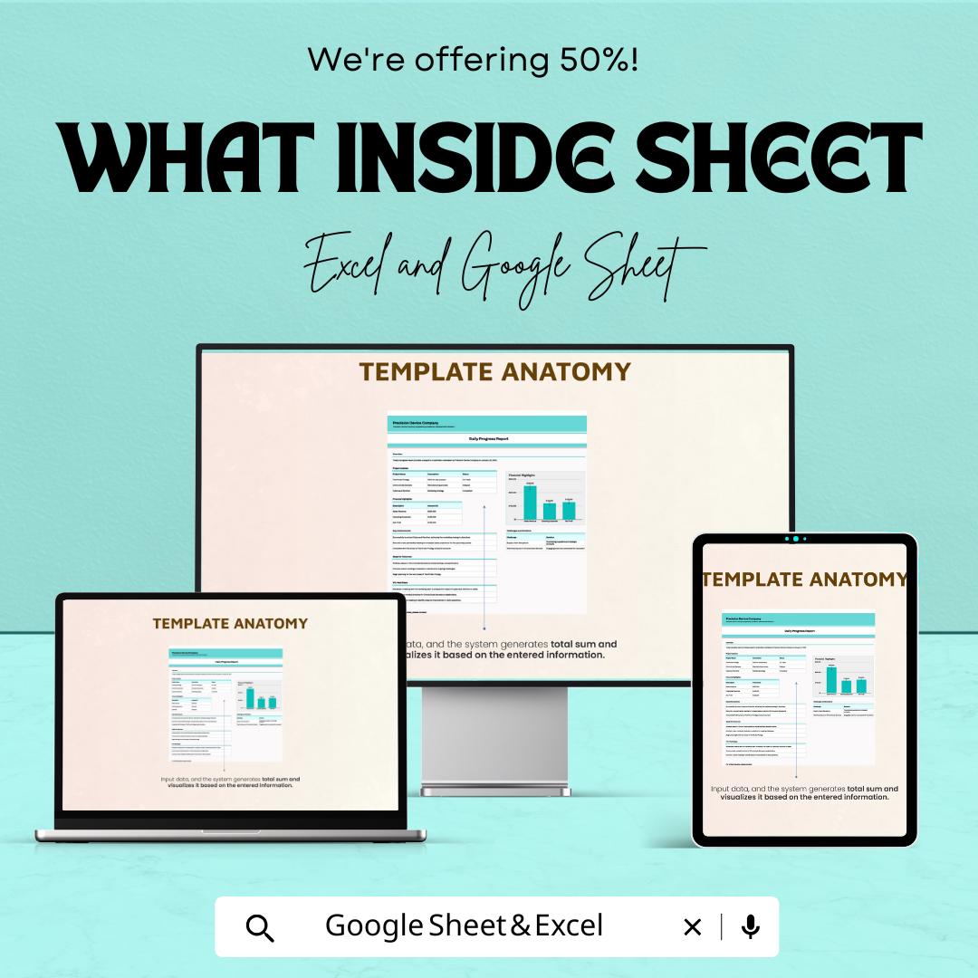 Daily Progress Report Template | Excel and Google Sheets | Business Report Tracker | Project Management Sheet | Productivity & Task Tracker