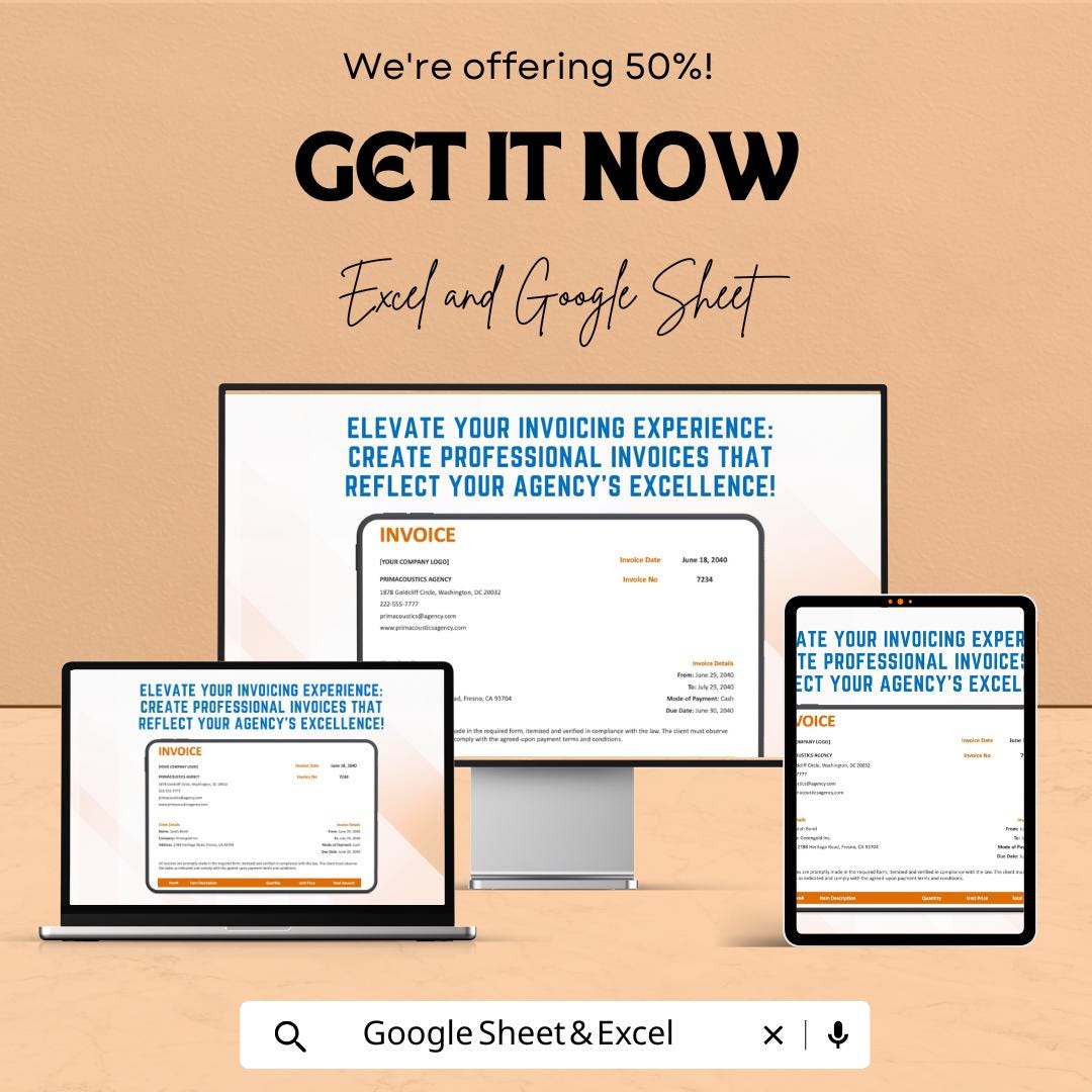 Sample Agency Invoice Template – Editable Excel & Google Sheet | Professional Invoicing for Agencies | Instant Download