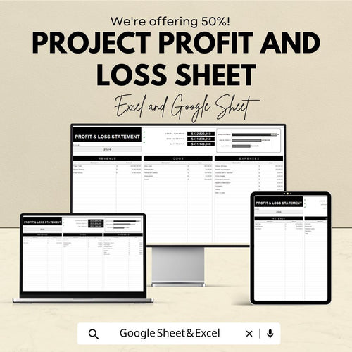 Project Profit and Loss Sheet - Excel & Google Sheets Template for Budget Tracking, Expense Management, and Profit Calculation