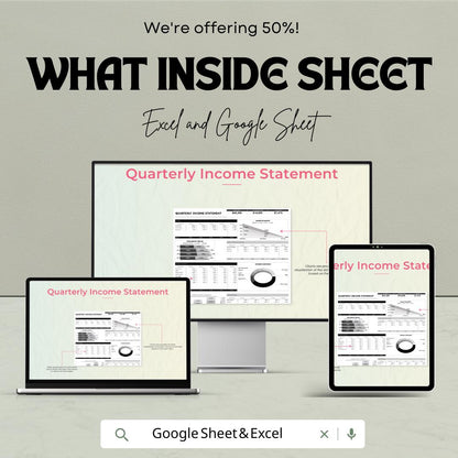 Quarterly Income Statement Template for Google Sheets and Excel | Budget & Financial Planning | Instant Download