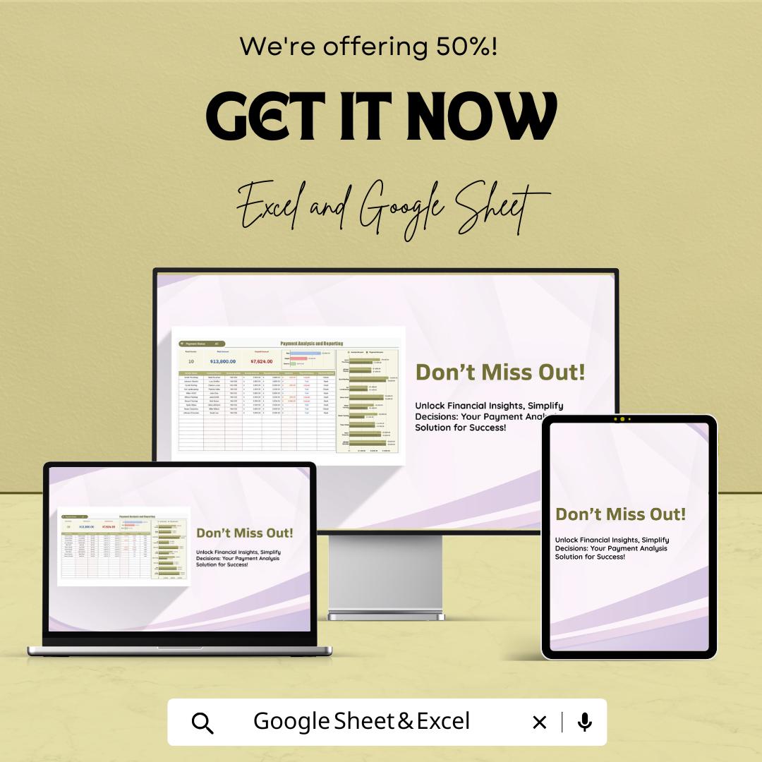 Payment Analysis and Reporting Template,  Vendor Payment Tracker, Financial Dashboard, Invoice Tracking, Business Finance Tool