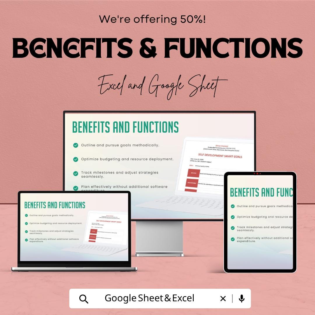 SMART Goals Template Excel & Google Sheets | Self Development Planner | Goal Setting Worksheet | Productivity Tracker | Personal Growth