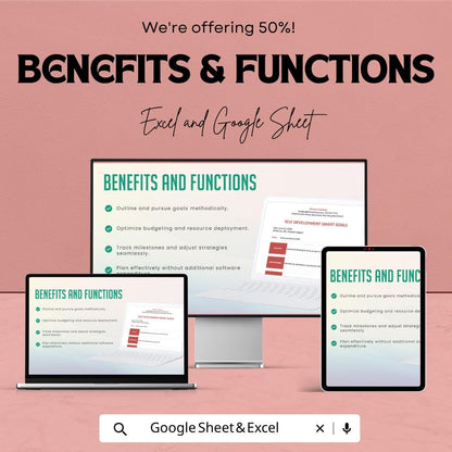 SMART Goals Template Excel & Google Sheets | Self Development Planner | Goal Setting Worksheet | Productivity Tracker | Personal Growth
