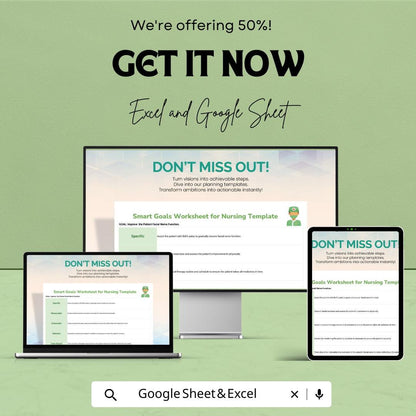 Smart Goals Worksheet for Nursing – Editable Google Sheet & Excel | Patient Care Planning Template | Nursing Goal Setting PDF