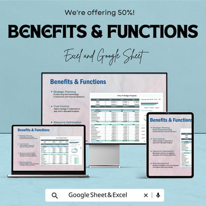 3-Year IT Budget Sheet | Excel & Google Sheet Template | IT Financial Management | IT Expense Tracker | Flexible Budget Forecasting
