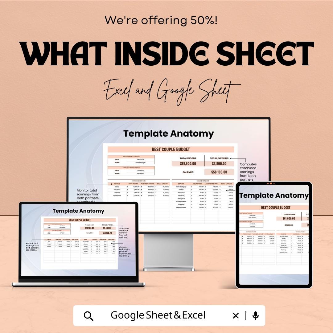 Best Couple Budget Sheet - Excel & Google Sheet for Joint Income, Expenses, Savings, and Financial Planning
