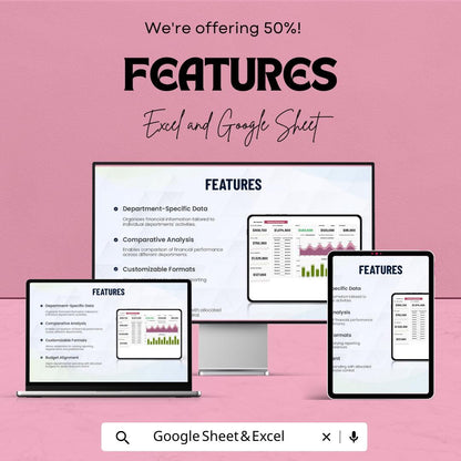 Departmental Financial Report Sheet | Google Sheets | Budget Tracking | Departmental Analysis | Financial Planning | Budget Management