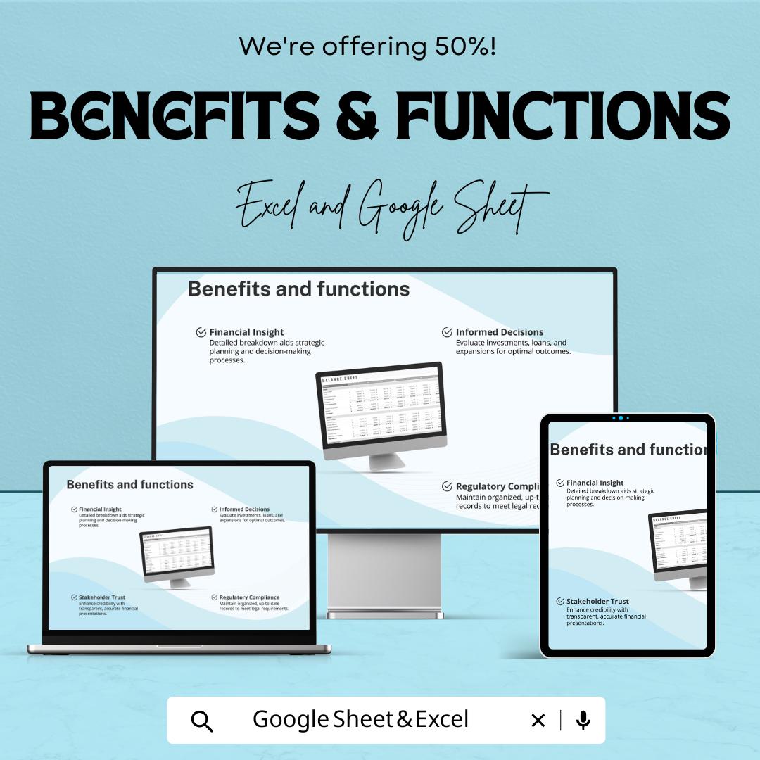 Balance Sheet Template for Excel & Google Sheets – Financial Management Tool | Track Assets, Liabilities, and Equity | 50% Off Now!