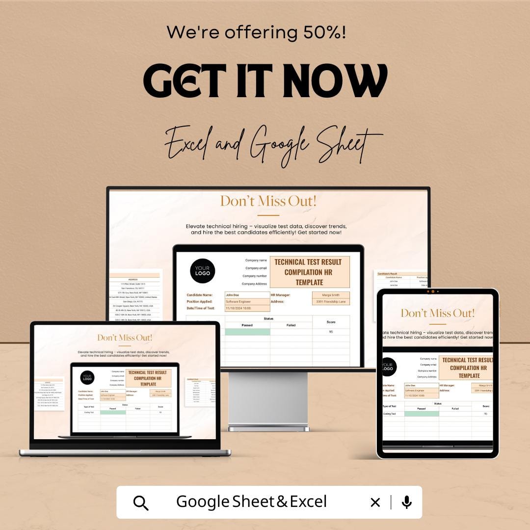 Technical Test Results Compilation HR Template | Excel & Google Sheets | Candidate Evaluation Tracker | Hiring Assessment Tool