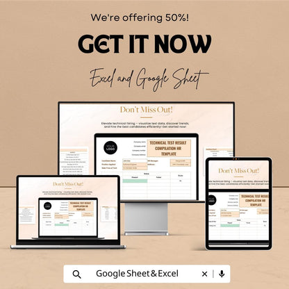 Technical Test Results Compilation HR Template | Excel & Google Sheets | Candidate Evaluation Tracker | Hiring Assessment Tool