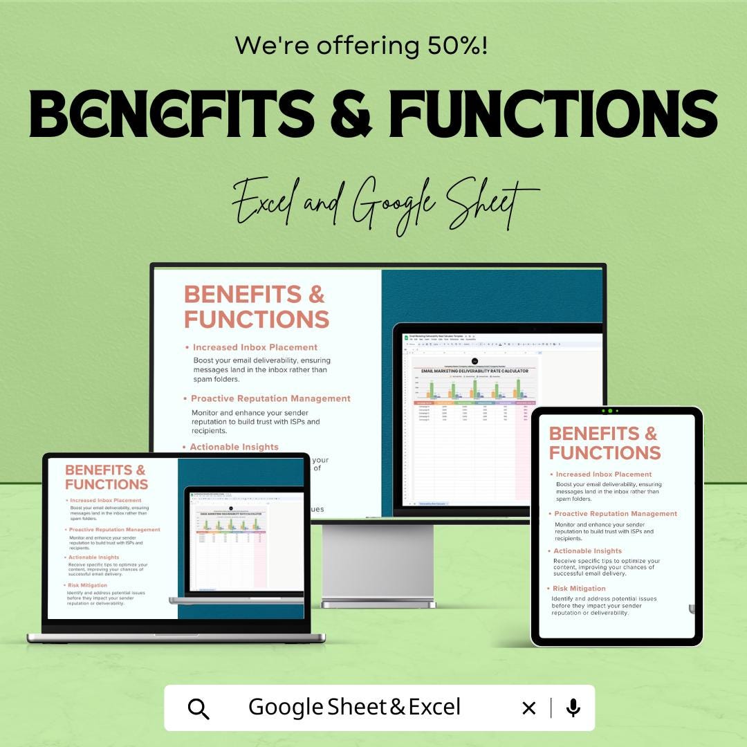 Email Marketing Deliverability Rate Calculator Template | Deliverability Tracker | Email Performance Calculator | Email KPI Reporting Tool