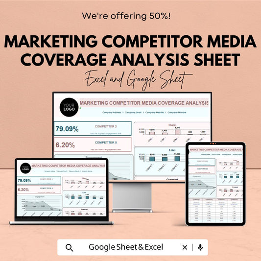 Marketing Competitor Media Coverage Analysis Sheet | Google Sheets  | Media Tracking and Competitor Analysis | ROI and Engagement Metrics