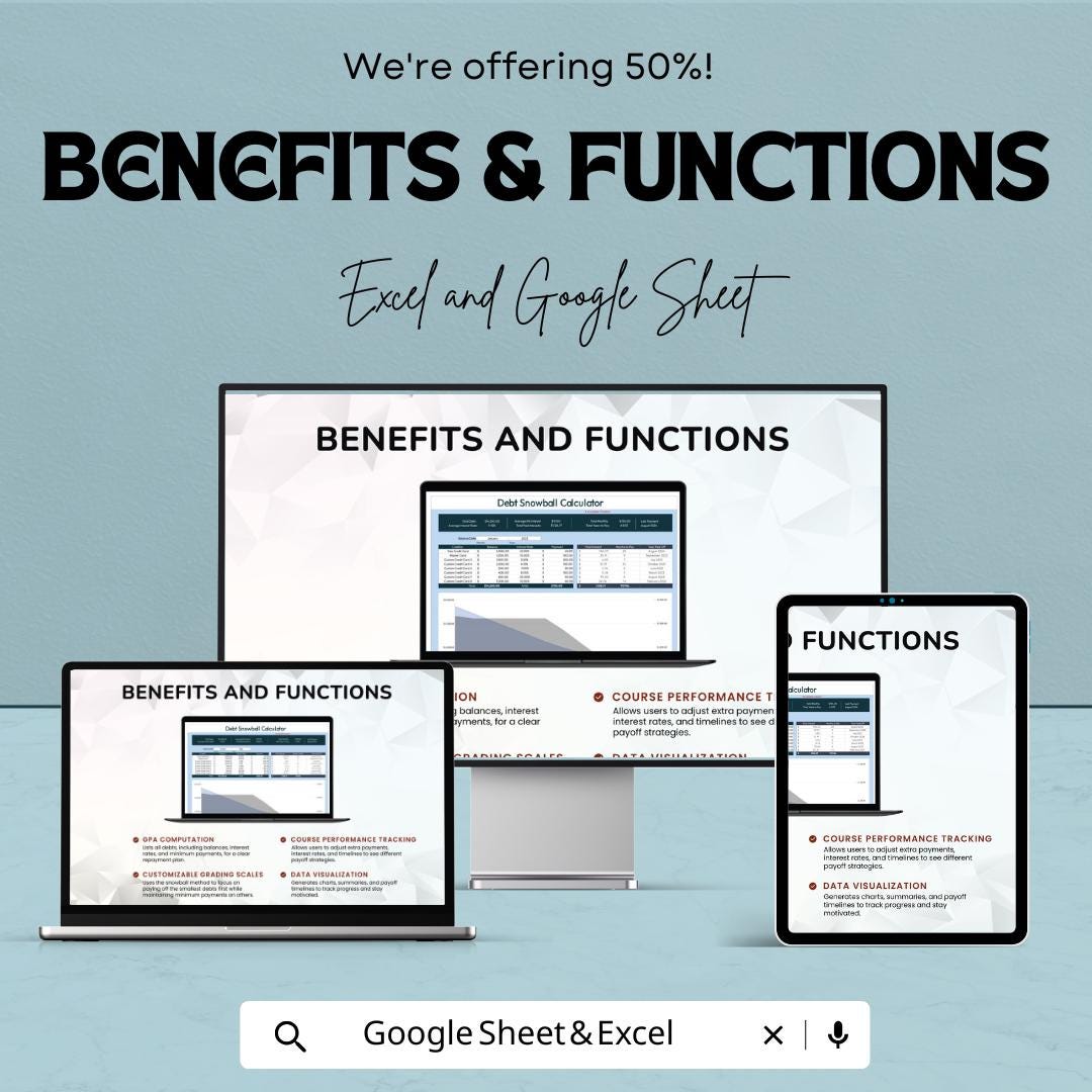 Debt Snowball Calculator Template | Debt Payoff Tracker | Loan Reduction Spreadsheet | Financial Planning Tool | Budget Template