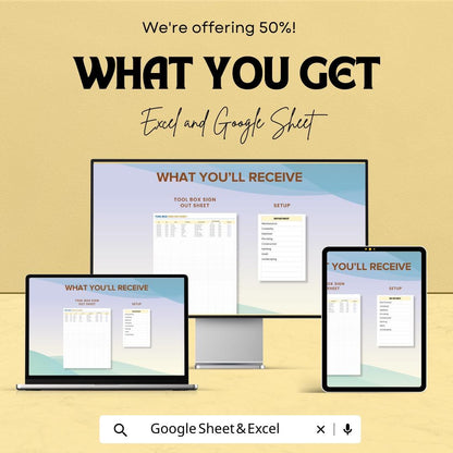 Tool Box Sign Out Sheet – Google Sheets Template – Track Equipment Check-Out for Teams and Departments – Printable Work Log for Tools