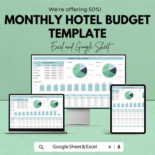 Monthly Hotel Budget Template | Hotel Revenue & Expense Tracker | Hospitality Financial Dashboard | Hotel Budget Spreadsheet