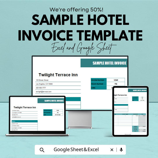 Sample Hotel Invoice Template | Hotel Billing Spreadsheet | Printable Hotel Invoice | Hotel Receipt Template