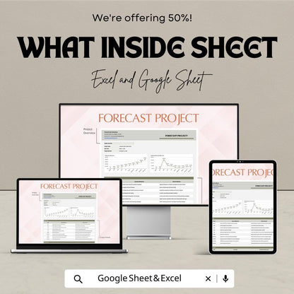 Forecast Project Template, Project Forecast Spreadsheet, Financial Projection Template,  Business Forecast Planner, Revenue Planning Tool