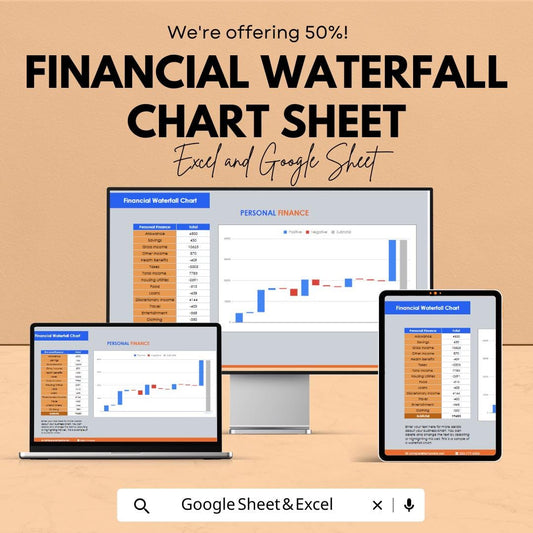Financial Waterfall Chart Sheet for Excel & Google Sheets - 50% Off - Personal Finance Tracker