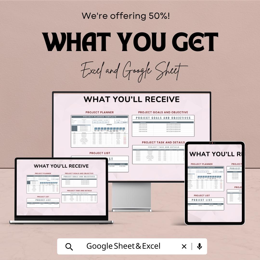 Project Planner Sheet 2025 | Excel and Google Sheet Template | Task Scheduling & Budget Planner | Project Management Tool