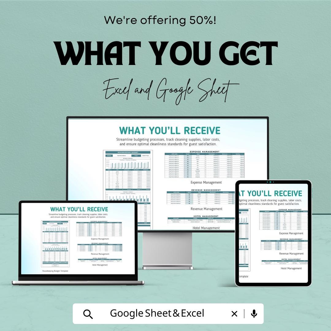 Housekeeping Budget Sheet Template | Excel and Google Sheets | Hotel Budget Management, Cleaning & Labor Costs, Expense Tracking