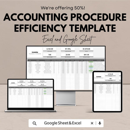 Accounting Procedure Efficiency Template | Excel & Google Sheets | Accounting Process Tracker | Financial Efficiency Spreadsheet