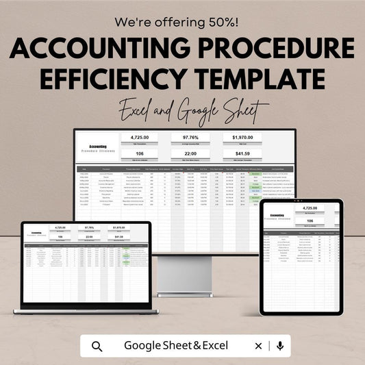 Accounting Procedure Efficiency Template | Excel & Google Sheets | Accounting Process Tracker | Financial Efficiency Spreadsheet