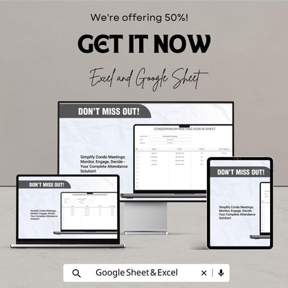 Condominium Meeting Sign In Sheet Template | GCondo Board Attendance Log | HOA Meeting Sign In Form