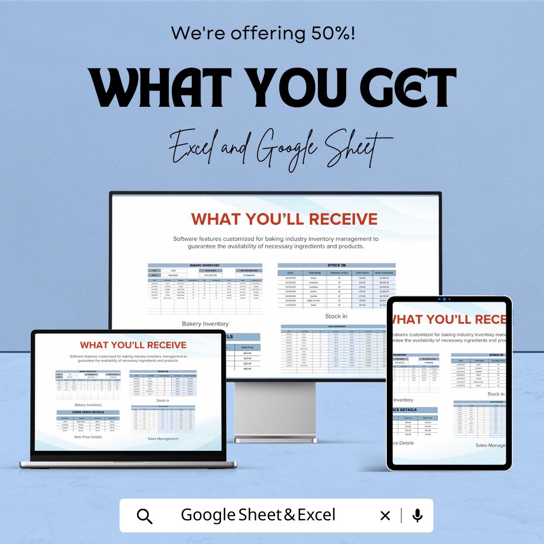 Bakery Inventory Sheet | Excel and Google Sheets | Track Sales, Stock & Best-Selling Items | Bakery Management Template