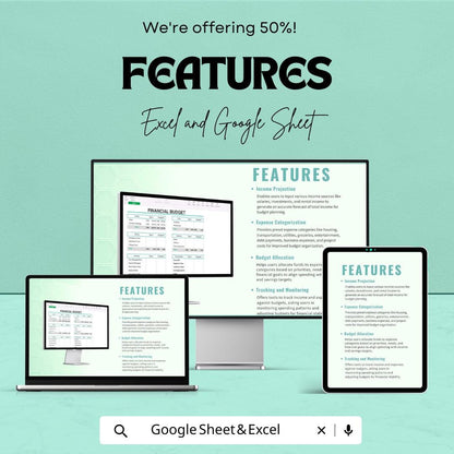 Financial Budget Template | Monthly Budget Planner | Expense Tracker | Excel and Google Sheets Budget Template | Personal Finance Organizer