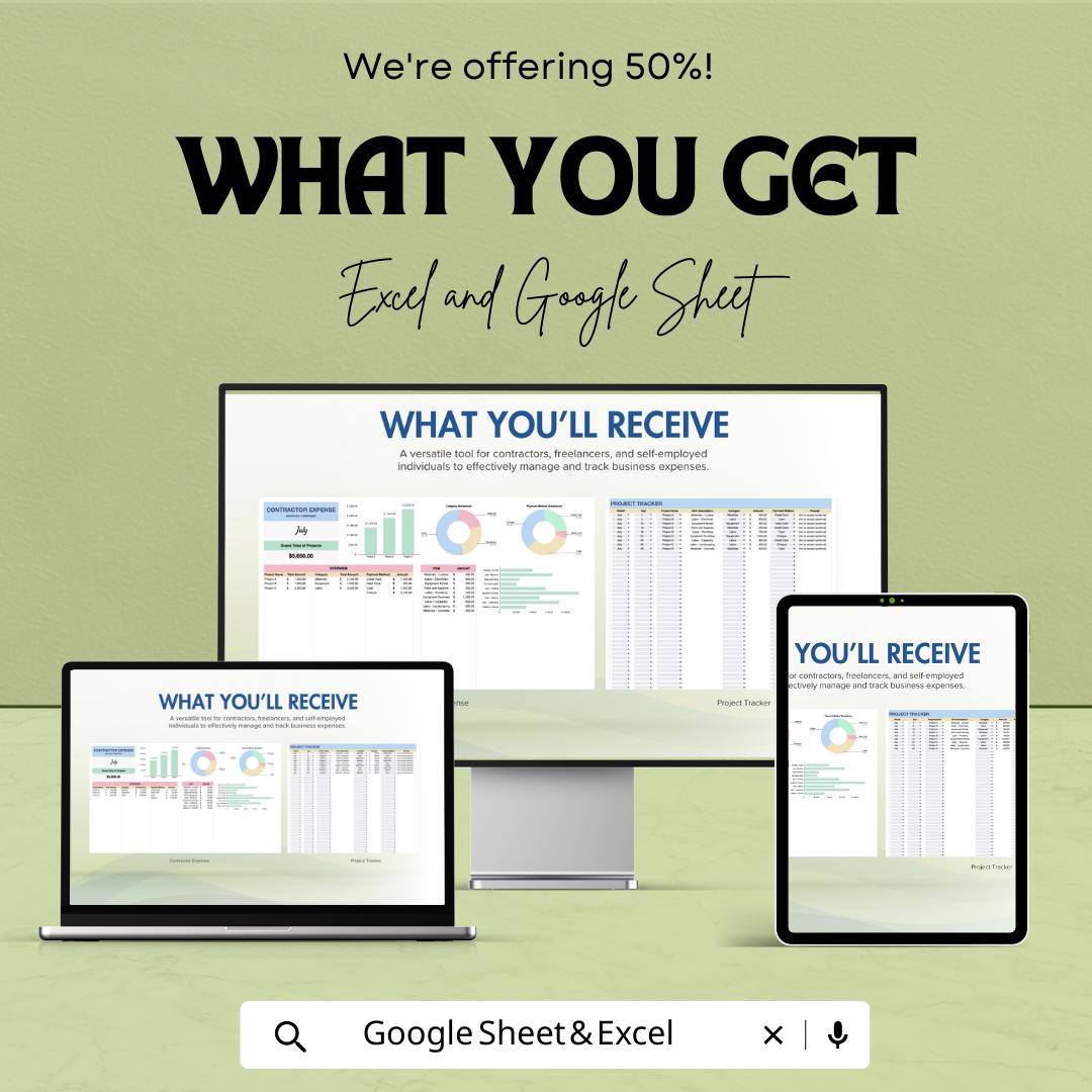 Contractor Expense Template Excel & Google Sheets | Freelance Expense Tracker | Self Employed Budget Spreadsheet | Business Expense Planner