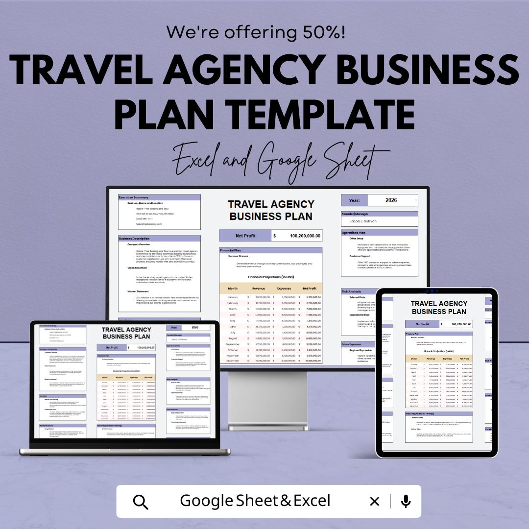 Travel Agency Business Plan Template | Excel and Google Sheets Startup Plan | Financial Projections & Strategy Dashboard