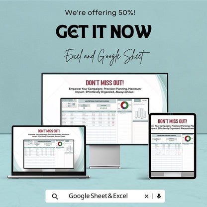 Advertising flighting Schedule Sheet | Advertising Campaign Planner | Google Sheets and Excel Template | Marketing & Budget Planner