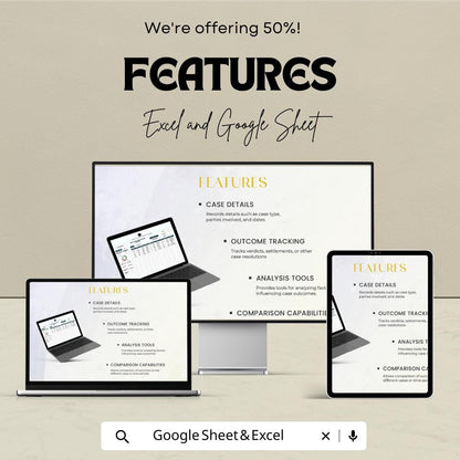 Legal Client Case Outcome Analysis Sheet | Google Sheets | Track Legal Cases & Client Outcomes | Data Analytics Template for Law Firms