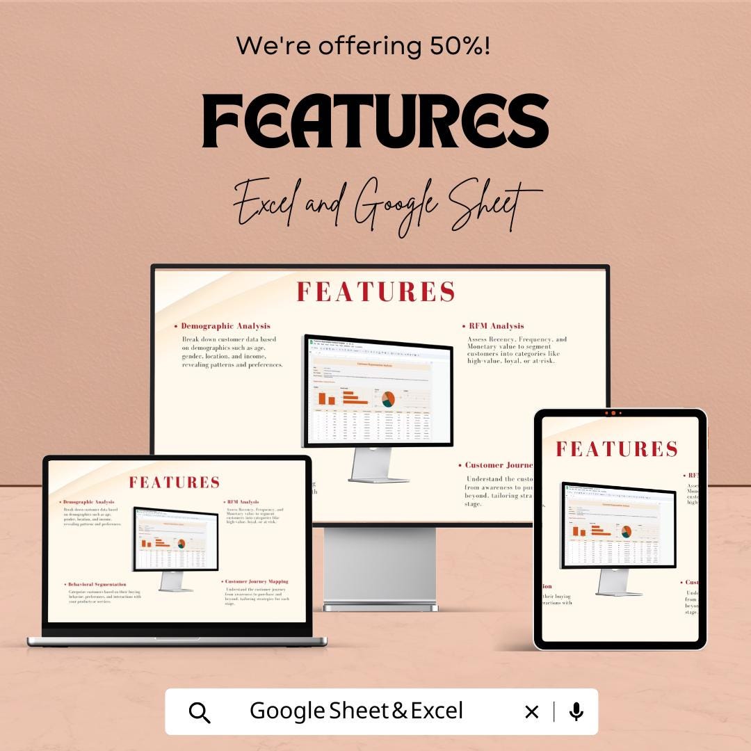 Customer Segmentation Analysis Template | Excel and Google Sheets Dashboard | Marketing Analytics | Business Data Report