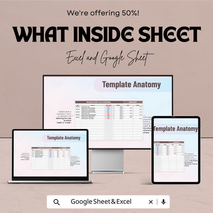 Double Entry Accounting Template | Ledger & Journal System | Debit Credit Tracker | Bookkeeping Spreadsheet