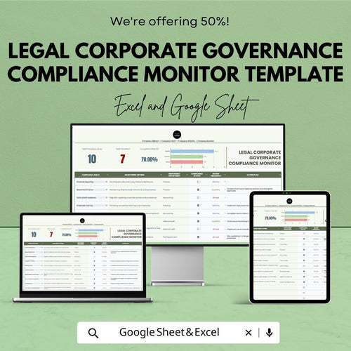 Legal Corporate Governance Compliance Monitor Template, Compliance Dashboard, Law Firm Governance Tracker