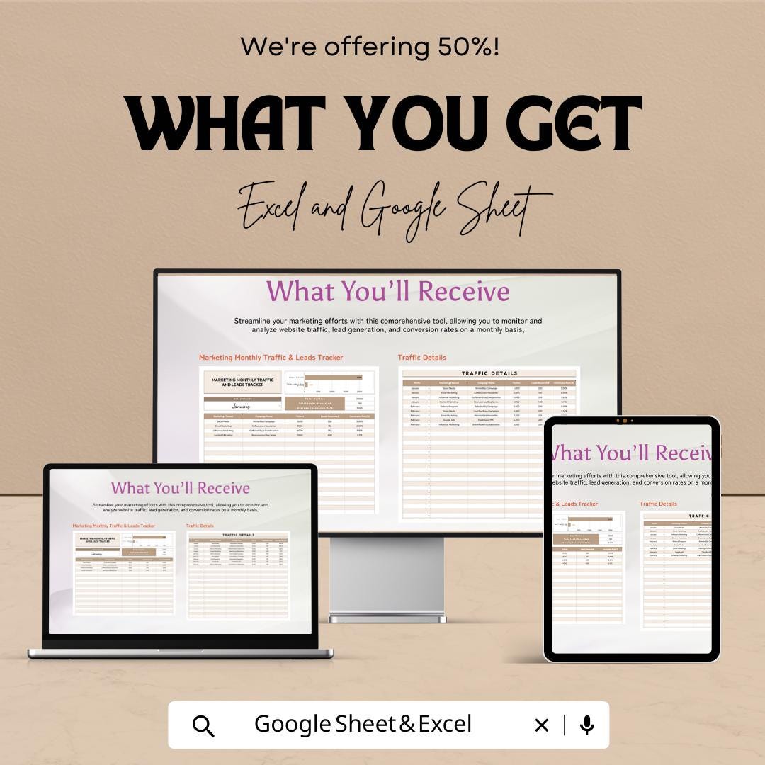Marketing Monthly Traffic and Leads Tracker Template | Excel and Google Sheets | Website Traffic & Lead Tracking Spreadsheet