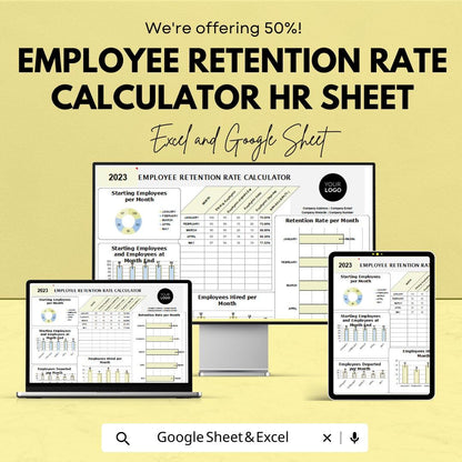Employee Retention Rate Calculator HR Sheet | Excel and Google Sheets Template | Employee Tracking & Retention Data | Customizable HR