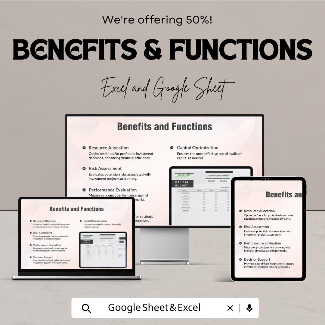 Finance Capital Budgeting Analysis Template | Capital Budget Planner | Investment Analysis Spreadsheet | Financial Planning Tool